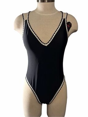 Women's Black One-Piece Swimsuit with Contrast Trim